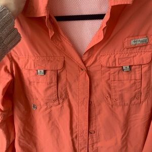 Orange and white Columbia “fishing” shirts